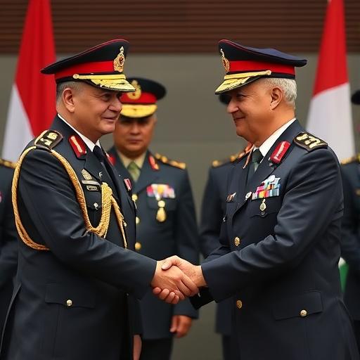 Handshake between senior defence officials symbolizing bilateral cooperation