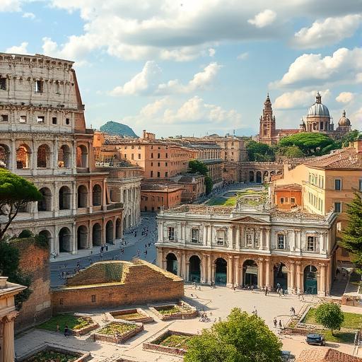 Ancient Colosseum and Roman Forum view