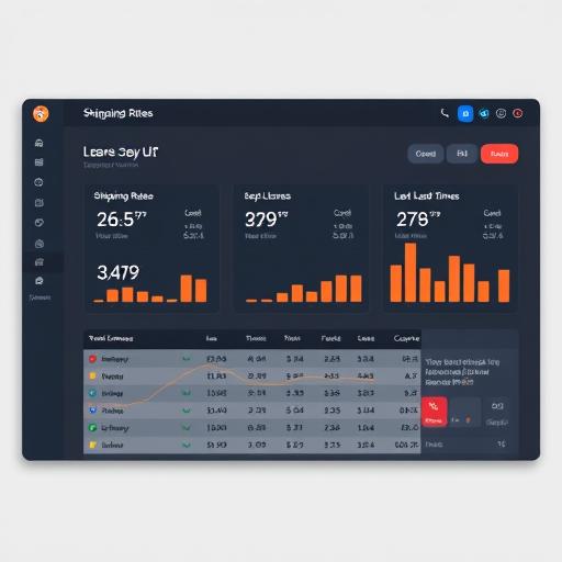 dashboard mockup with shipping rates export licenses and lead times