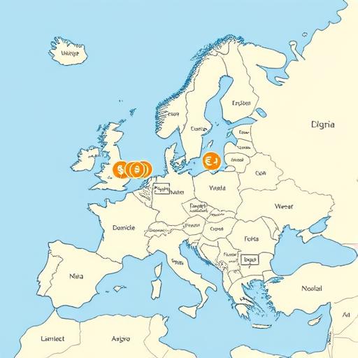 Map of Europe with budget travel icons