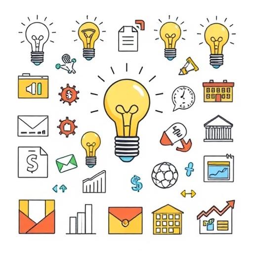Collage of low cost business ideas in icons or sketches