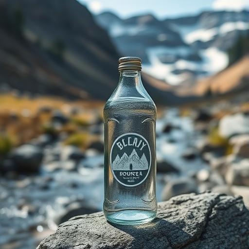 Bottle with integrated filter near a mountain stream