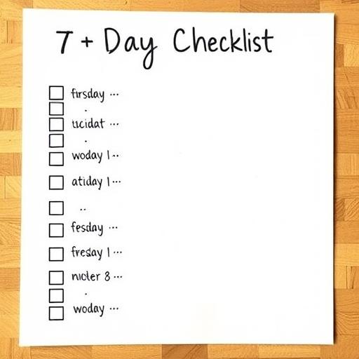 7-day checklist with boxes for each day’s tasks