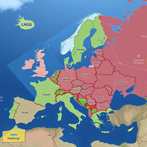 LNG terminals, pipelines, and power grids visualizing Europe's diversification away from Russian gas