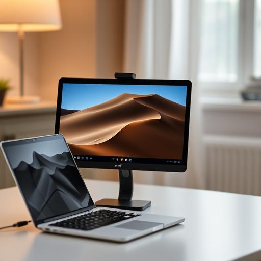 Slim portable monitor connected to a laptop