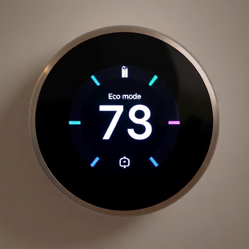 smart thermostat close up showing eco mode