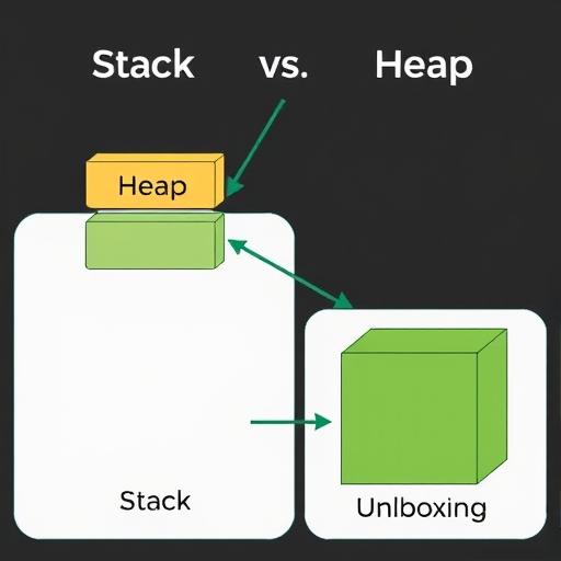 Diagram illustrating stack vs heap and boxing/unboxing