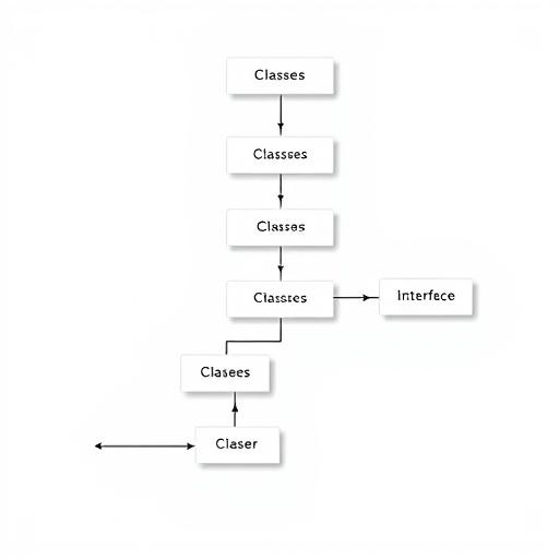 A conceptual diagram showing classes, interfaces, and relationships in OOP