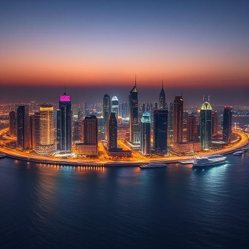 Doha skyline night panorama