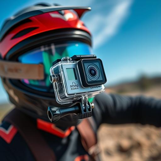 Action camera mounted on a helmet