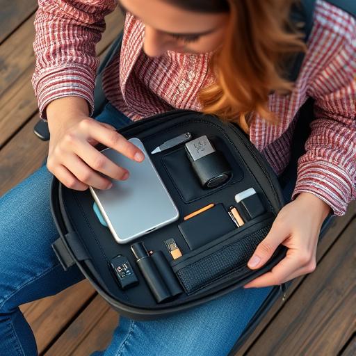 Traveler packing a compact, organized tech kit