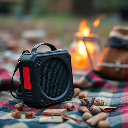Small waterproof speaker at a picnic