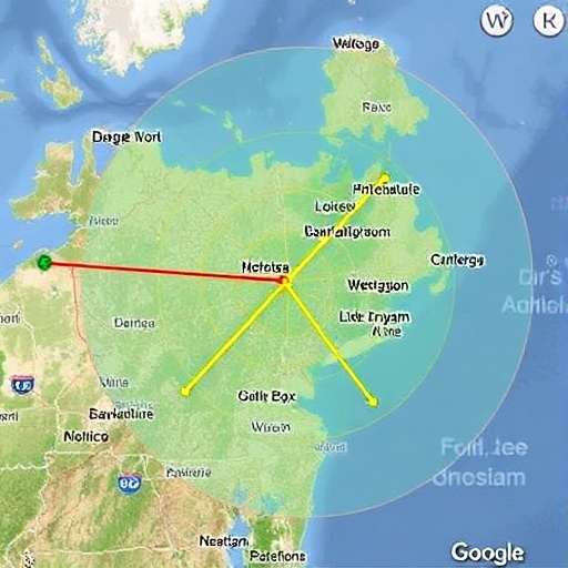 Flight radar map with rerouting paths highlighted