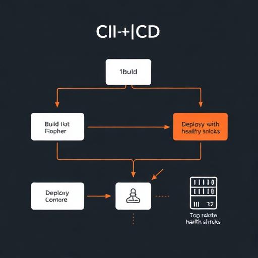CI/CD pipeline diagram from Git push to build to deploy to VPS with health checks