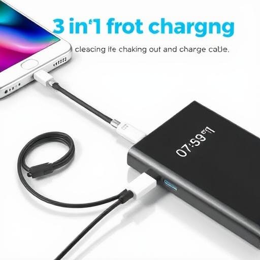 3-in-1 charging cable connected to a power bank