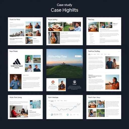 collage of portfolio screenshots and case study highlights