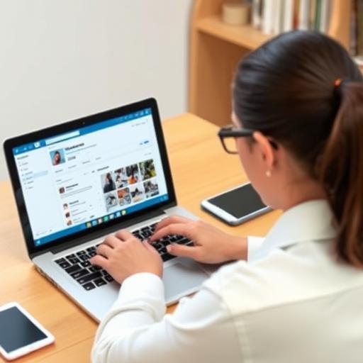 Candidate optimizing a LinkedIn profile and portfolio on a laptop