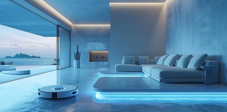 A room with a blue light