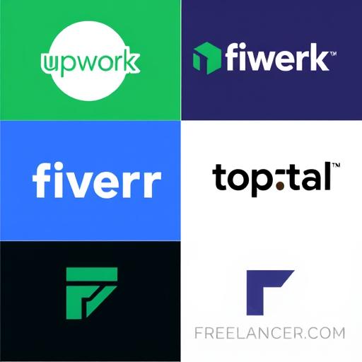 collage of logos for Upwork, Fiverr, Toptal, Freelancer.com