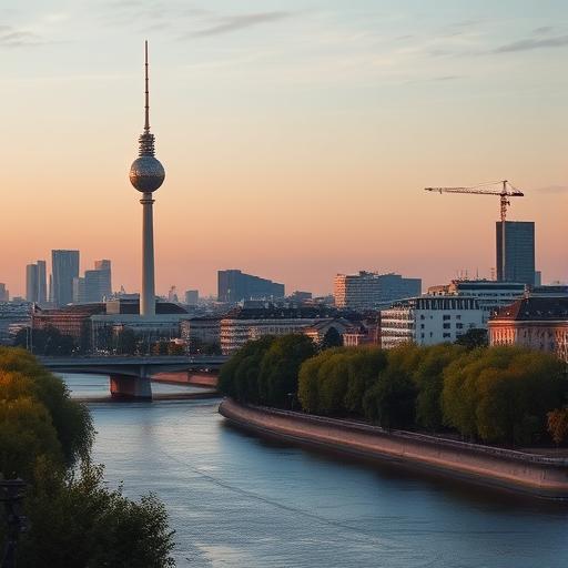 Berlin cityscape with TV Tower and Spree River