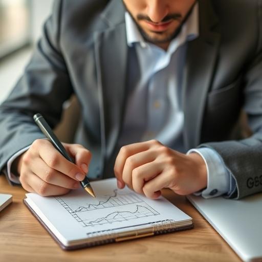 Entrepreneur sketching a simple business plan on a notepad