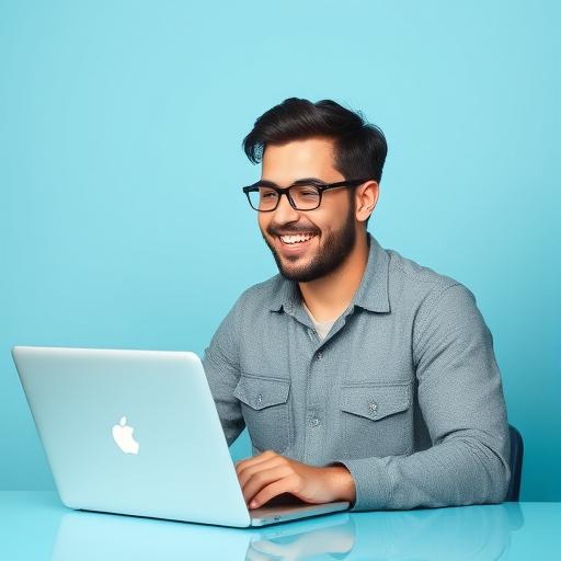 Happy founder reviewing growing revenue chart on a laptop