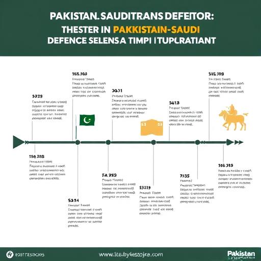 Timeline graphic showing milestones in Pakistan–Saudi defence relations