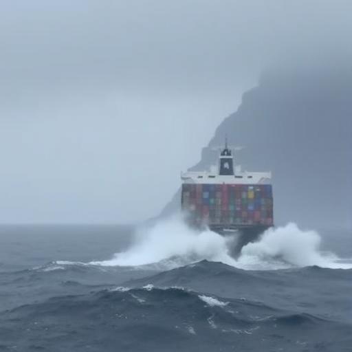 Container vessel diverting into rough seas near the Cape of Good Hope