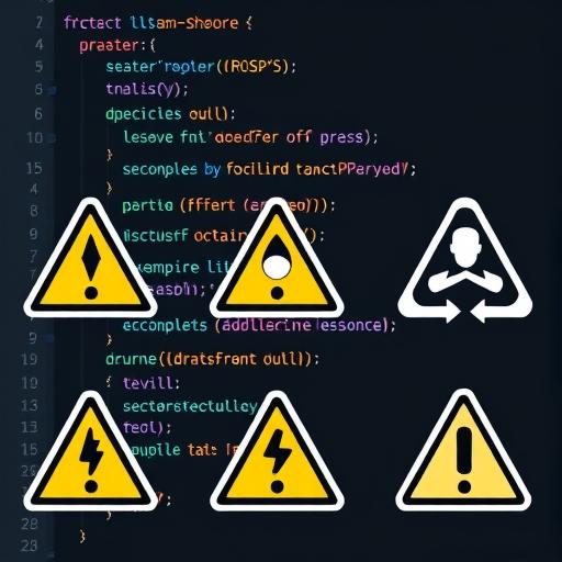 Warning icons next to code snippets
