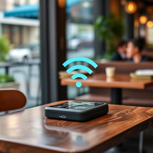 Portable Wi-Fi hotspot on a cafe table