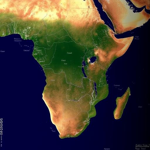 Satellite image of shipping lanes around Africa highlighting longer routes