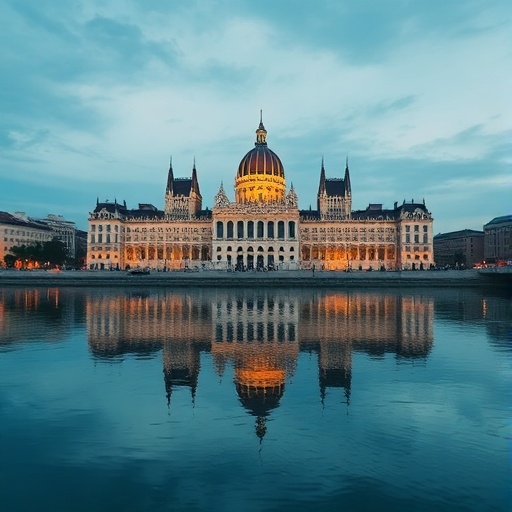 Parliament building reflecting on the Danube