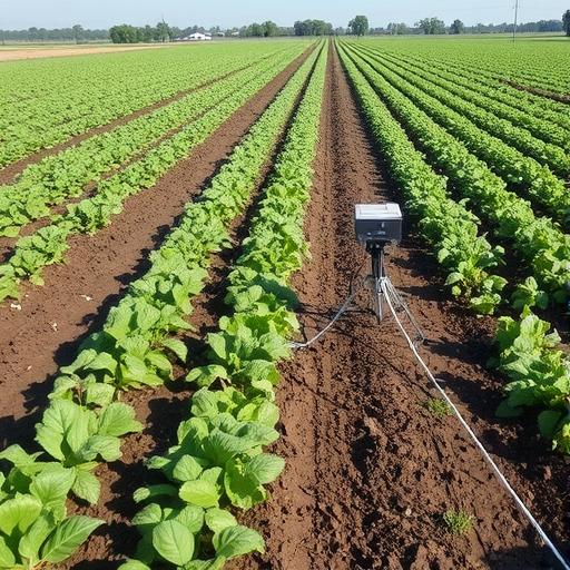 Cover-cropped field with soil health monitoring equipment installed